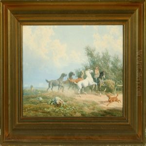 Horseman With Horses by Carl Frederick Bartsch