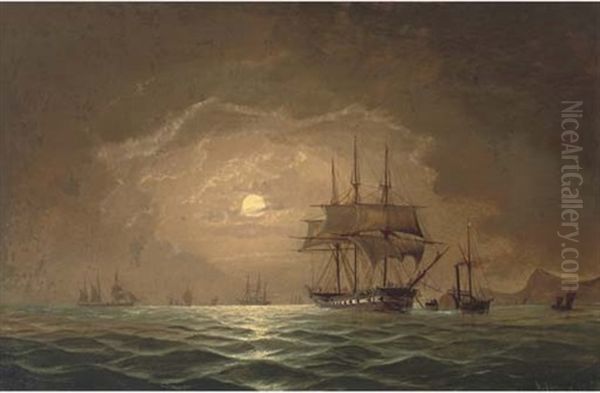 Towing In An Armed Merchantman By Moonlight - view 1