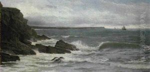 Breaking Waves With Fishing Boats In The Distance by David James
