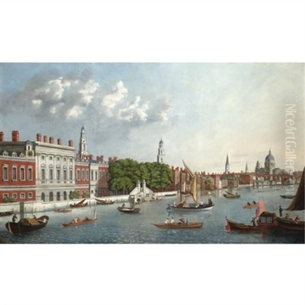 A View Of Vessels On The River Thames With St. Paul's In The Distance - view 1