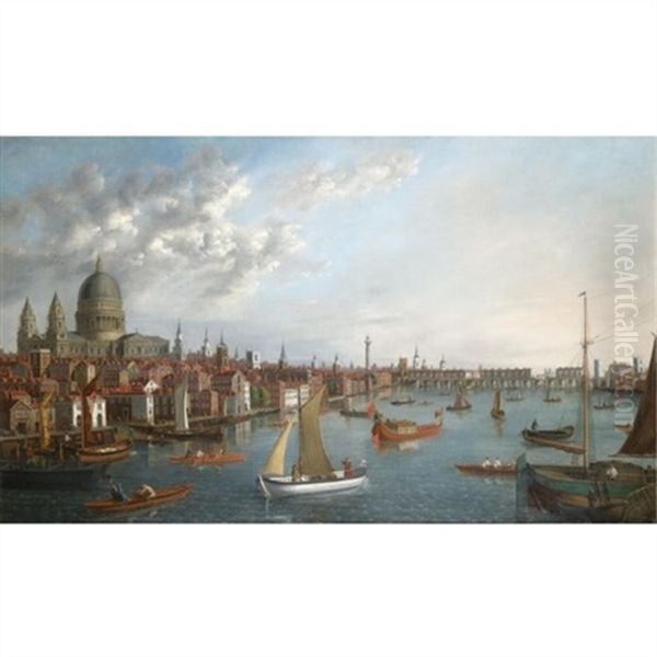 View Of The Thames Looking Towards London Bridge With The Royal Barge - view 1