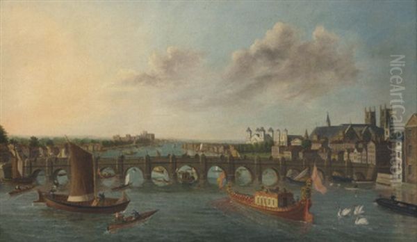 The Royal Barge Passing Beneath Westminster Bridge - view 1
