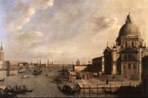 The Entrance To The Grand Canal Venice, Looking East, A     Procession Of Dignitaries Mounts The Steps Of Santa Maria