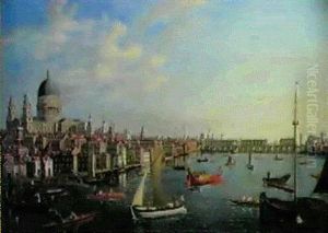 A View Of St. Paul's Cathedral And Old London Bridge From The Thames With The Royal Barge Ih The Foreground... A View Of St. Paul's Cathedral And Old London Bridge From The Thames With The Royal Barge Ih The Foreground...