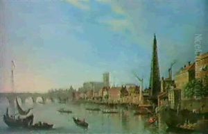 A View Down River Of Westminster Abbey...; A View Up River Of Westminster Abbey... by William James