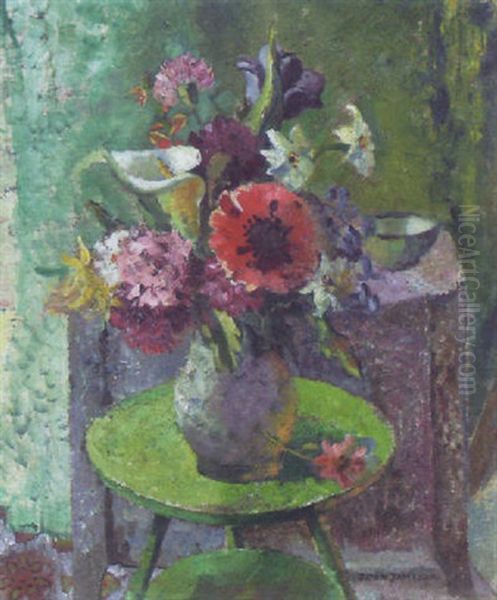 Flowers In A Vase On A Circular Table - view 1