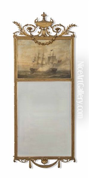 An Edwardian Giltwood Trumeau Mirror With Painting - view 1