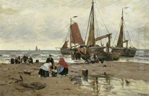 Segelboote Und Fischer Im Watt by Wilhelm Bartsch