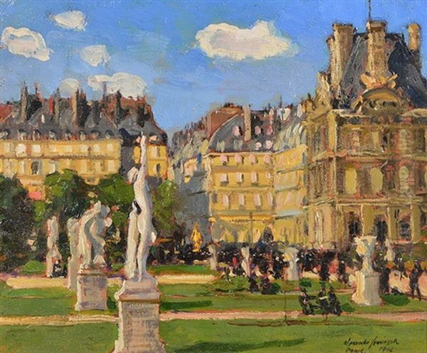 The White Statue, Corner Of The Tuilleries Gardens With The Louvre On The Right And Rue De Rivoli In The Distance - view 1
