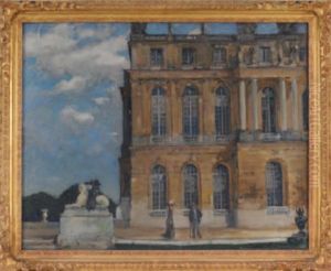 Figures Standing On A Terrace Before A Palace Thought To Be Versailles, Paris Figures Standing On A Terrace Before A Palace Thought To Be Versailles, Paris