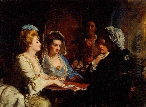 Interior Scene Of Young Couples Playing Cards - view 1