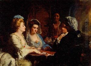 Interior Scene Of Young Couples Playing Cards by Alexander Jamieson