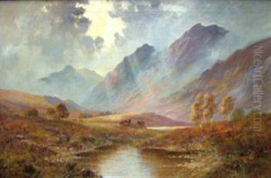 Cattle Watering In A Highland Lock Scene by Francis E. Jamieson