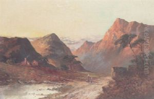 A Highland Landscape With A Mother And Daughter On A Path By A Lake In The Foreground