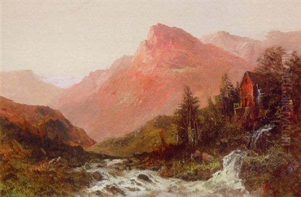 A Mountain Landscape With A Water Mill In The Foreground - view 1