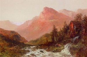 A Mountain Landscape With A Water Mill In The Foreground A Mountain Landscape With A Water Mill In The Foreground