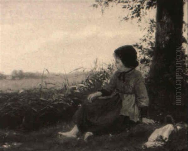 A Little Girl Seated Under A Tree - view 1