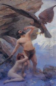 Dramatic Scene Of A Man And Woman Fighting An Eagle