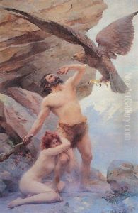 Dramatic Scene With A Man And A Woman Being Attacked By An Eagle