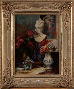 Nature Morte Aux Fleurs Et Au Buste by Georges Jamotte