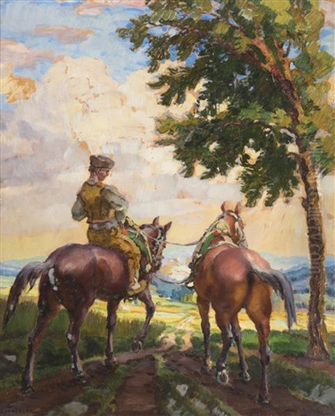 Rider With Two Horses - view 1