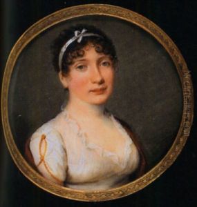 Portrait Of A Lady In White Dress With Transparent Lace Collar And Gold Edging On The Sleeves