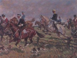 Kavallerieschule Bei Einer Parforce Jagd by Angelo Jank