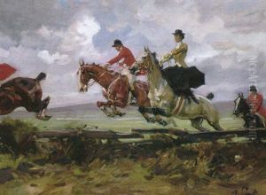 Reiter In Einer Fuchsjagd Setzen Uber Hag by Angelo Jank
