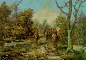 Reiter Mit Hunden Im Herbstwald by Angelo Jank