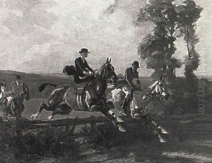 Horse And Riders Jumping A Fence by Angelo Jank