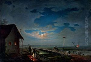 Evening Rest In Hungary By Moonlight (the Toll By Szolnok) by Janos Janko