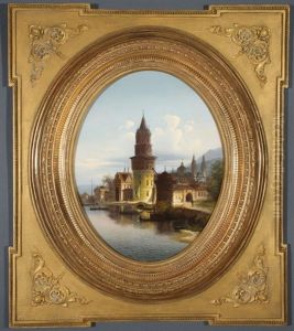 A View Of Andernach, Germany And Probably Budapest -  A Pair Of Paintings by Johann Wilhelm Jankowski