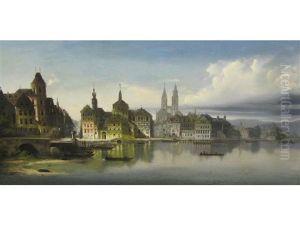 Venetian Capriccio (+ A Lakeside Town; Pair) by Johann Wilhelm Jankowski