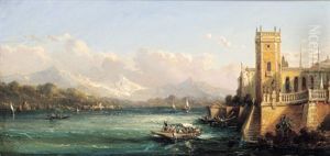 Schlosanlage An Einem Oberitalienischen See by Johann Wilhelm Jankowski