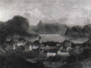 Ansicht Von Gmunden Mit Dem Schlos Orth Im Hintergrund by Johann Wilhelm Jankowski