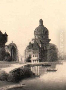 Stadtansicht Am Flussufer by Johann Wilhelm Jankowski