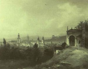 Suedliche Stadt Im Abendlicht by Johann Wilhelm Jankowski