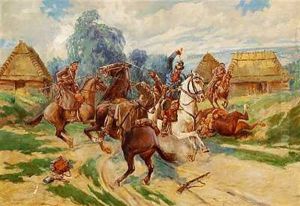 Cossacks Fighting Prussian Cavalry Officer by Stanislaw Jankowski