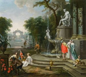Galante Szene Im Park Mit Schlossarchitektur