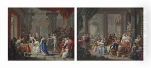 A Musical Banquet In A Palace; And Elegant Figures Dancing And Merrymaking In A Palace (pair)