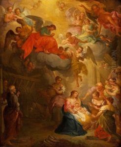 Die Anbetung Des Kindes In Bethlehem by Frans Christoph Janneck