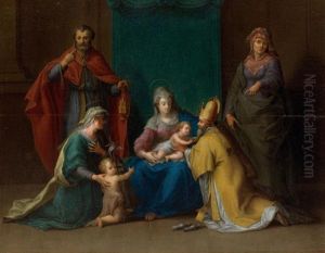 Christ In The Temple With Saint Anne, Elisabeth And John The Baptist, As Well As The Prophet Simeon by Frans Christoph Janneck