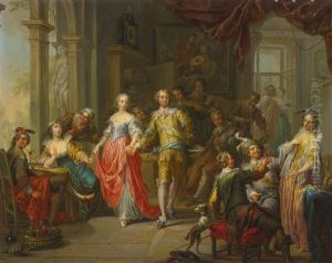 An Elegant Company, With Figures Playing Musical Instruments And Merrymaking In An Interior by Frans Christoph Janneck