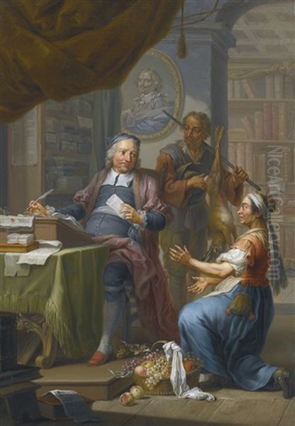 An Agent Collecting Taxes From A Hunter And A Farmer's Wife - view 1