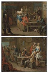 Soldiers Playing Cards In An Inn (+ Soldiers Merrymaking In An Inn; Pair) by Frans Christoph Janneck