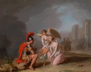 Die Verletzte Venus Und Mars Vor Der Stadtmauer Von Troja by Frans Christoph Janneck