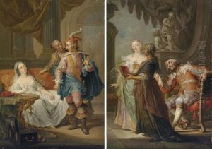 An Elegant Couple With An Old Maid In An Interior (+ An Elegant Couple With An Old Maid In An Exterior; Pair) An Elegant Couple With An Old Maid In An Interior (+ An Elegant Couple With An Old Maid In An Exterior; Pair)