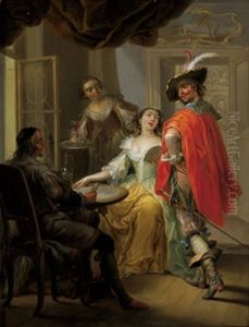Gesellschaft Beim Kartenspiel In Einem Eleganten Interieur by Frans Christoph Janneck