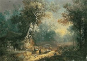 Waldlandschaft Mit Hirten Und Herde