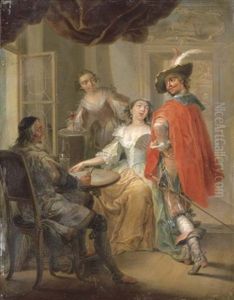 Elegant Company Playing Cards Around A Table In An Interior by Frans Christoph Janneck